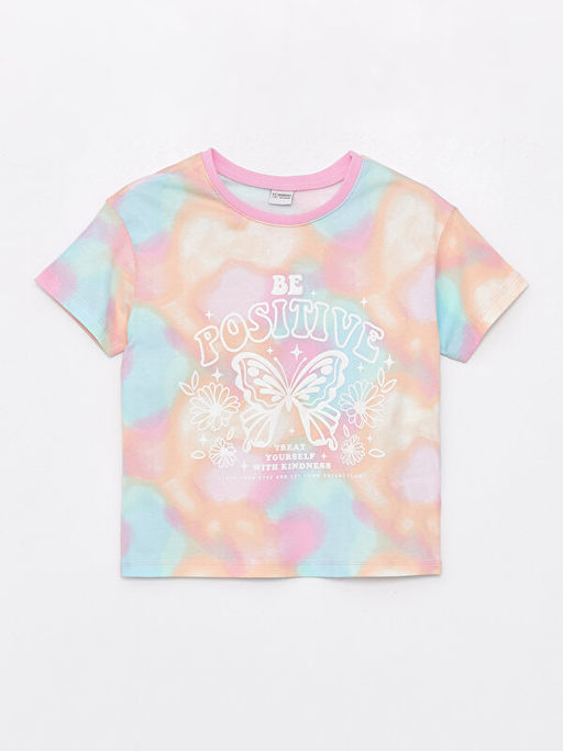 Bisiklet Yaka Bask?l? K?sa Kollu K?z ?ocuk Ti??rt