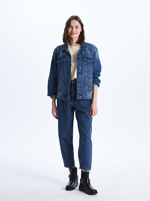 D?z Uzun Kollu Kad?n Jean G?mlek Ceket