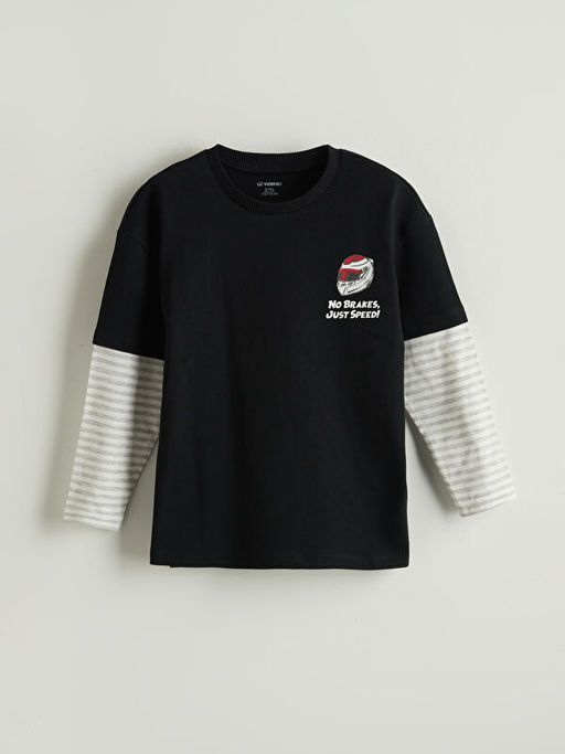 Bisiklet Yaka Yaz? Bask?l? Erkek ?ocuk Ti??rt