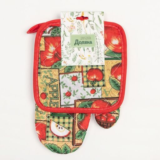 Кухонный набор (2 предмета) Доляна Яблоня, прихватка 16х16 см, рукавица 25*16 см, 100% п/э
