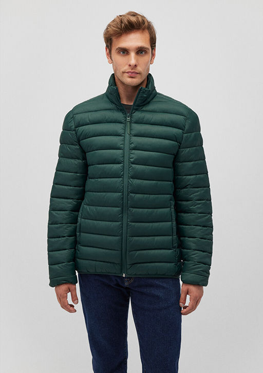 Dik Yaka Yesil Sisme Mont - Mavi фото 3