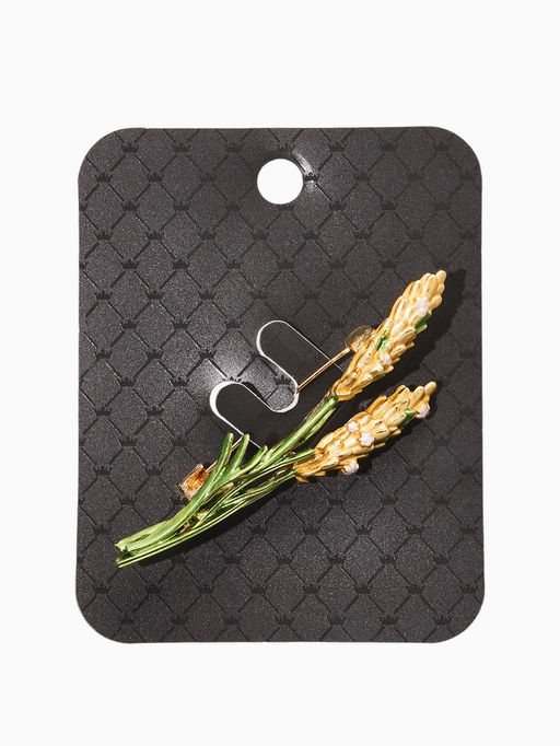 Брошь «Колосья», жёлто-зелёная в золоте