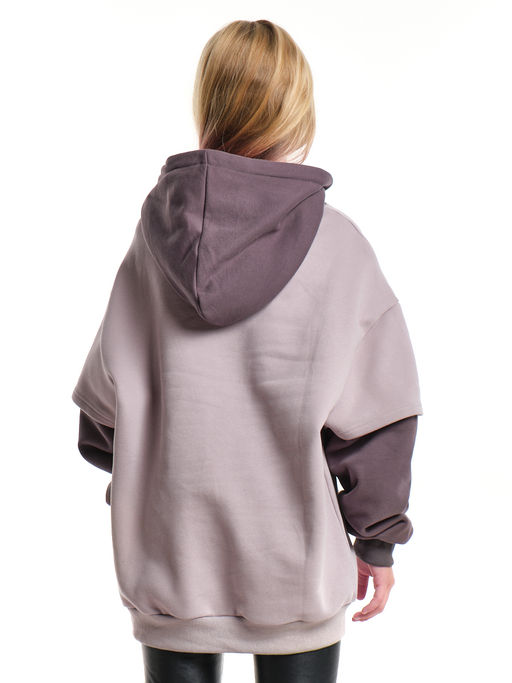 Худи джемпер с начесом с комбинированными рукавами 33-7481 беж/кофе - Mini maxi фото 2