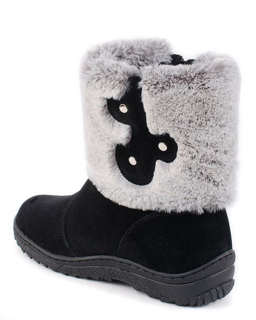 Унты женские на литой подошве. Черные., Замша. "Шиншилла". Короткие. Молния.