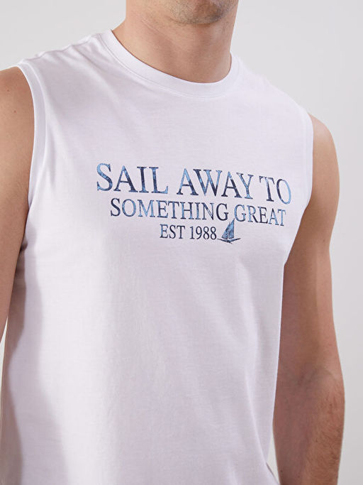 Bisiklet Yaka Bask?l? Erkek Kolsuz Ti??rt