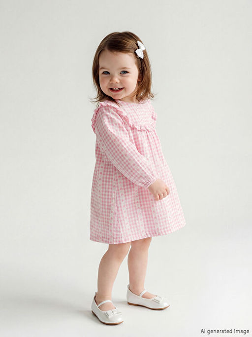 Bisiklet Yaka Ekose K?z Bebek Elbise