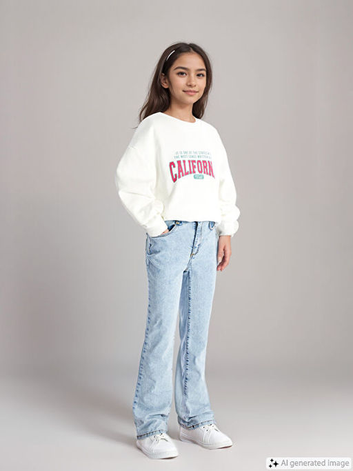 Beli Ayarlanabilir Lastikli K?z ?ocuk Jean Pantolon