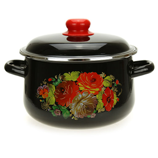 "Жостово" Кастрюля эмалированная 4л, д22см, h13см, коническая форма, металлическая крышка, черный (Россия)