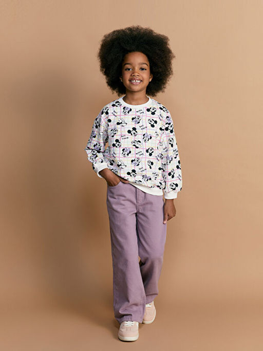 Bisiklet Yaka Minnie Mouse Bask?l? K?z ?ocuk Sweatshirt