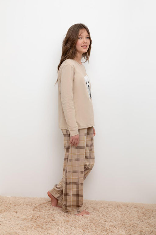 КБ 2830/темно-бежевый,текстильная клетка пижама для дев