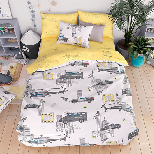 КПБ Бязь 1,5 сп с 1 наволочкой 70*70 с дет. рисунком - Полиция 1.5 сп. (нав.70х70)