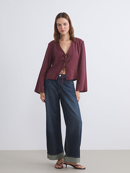 V Yaka Modal Kar???ml? Ba?lamal? Bluz