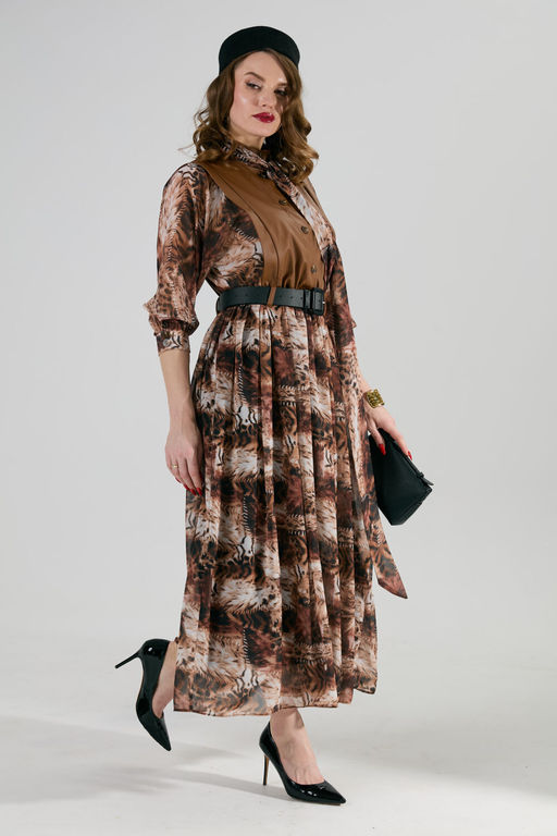 Платье NIKVA н1010-1 шоколад и тигровая абстракция  фото 8