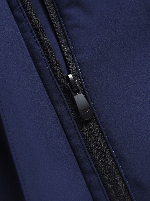 Парка женская софтшелл виндстоппер удлинённая с капюшоном темно-синего цвета 9618_1TS