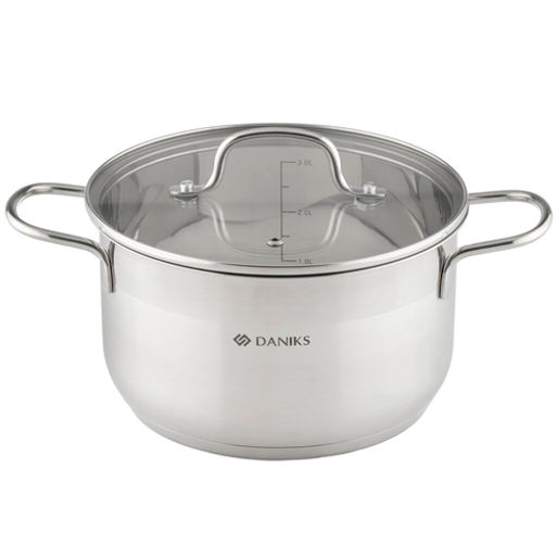 Кастрюля нержавеющая сталь, 3.6 л, крышка стекло, Daniks, Нолан, GS-01363-20CA, индукция (480207)