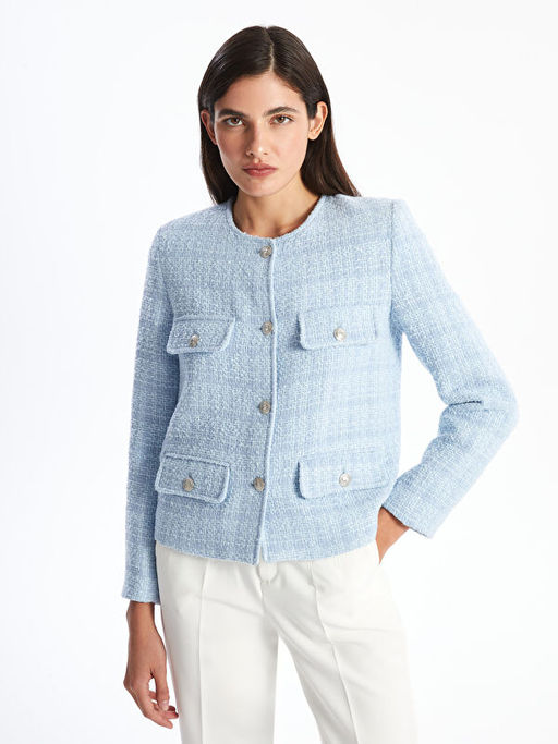 Bisiklet Yaka Desenli Uzun Kollu Kad?n T?vit Ceket