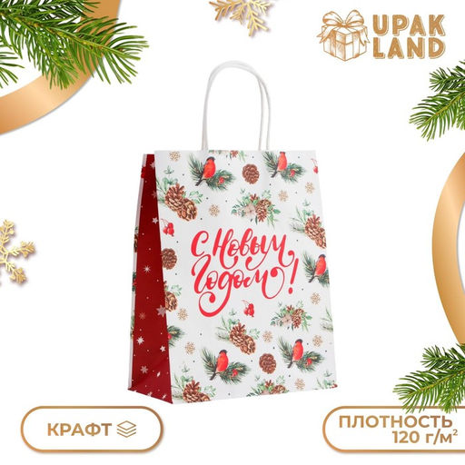 Цена за 2 шт. Пакет бумажный подарочный новогодний крафт «Новый год» 27×21×11 см