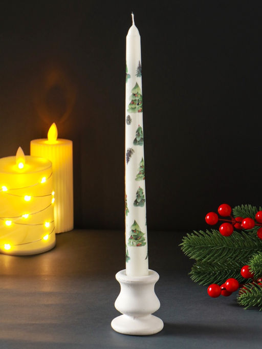 Цена за 4 шт. Свеча античная новогодняя 255х22 мм с декором, ёлочки