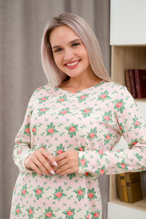 Ночная сорочка из интерлока длинный рукав Соня розовый - Амадэль фото 9