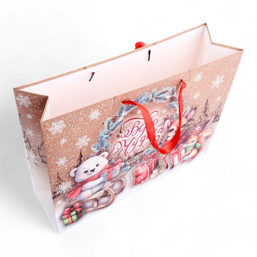 Пакет подарочный новогодний ламинированный горизонтальный «Зверята», L 40×31×11.5 см