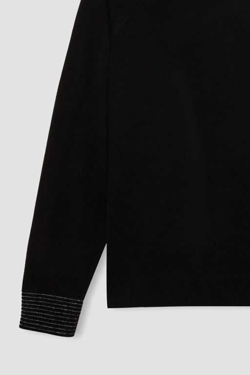 Женский черный свитер-туника стандартного кроя с круглым вырезом и рукавами реглан - Defacto фото 3