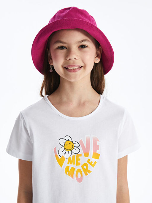 Bisiklet Yaka Bask?l? K?sa Kollu K?z ?ocuk Ti??rt