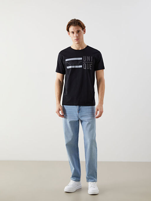 Bisiklet Yaka K?sa Kollu Bask?l? Penye Erkek Ti??rt