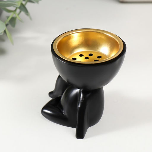 Курильница для благовоний, подставка для конусов Человечек сидит, полистоун, чёрный, 6,7х6х6,8 см - Simaland фото 4