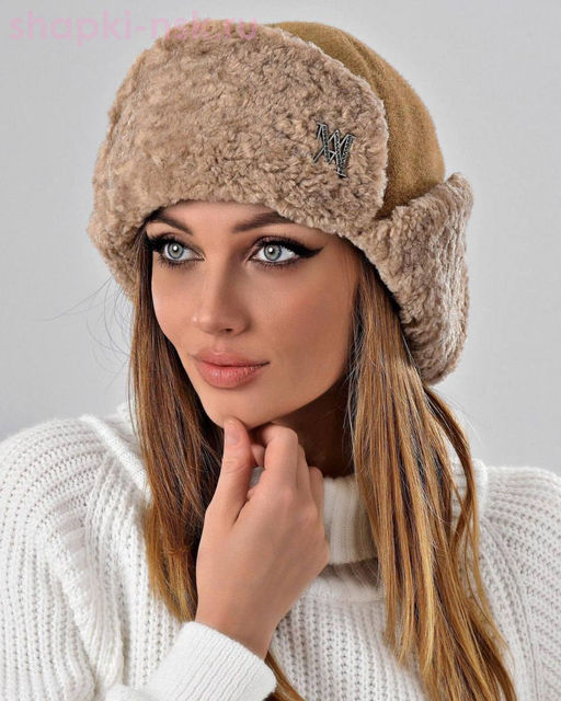 Бархат корот.уши барашек Ушанка лого МА стразы флис (56-58)