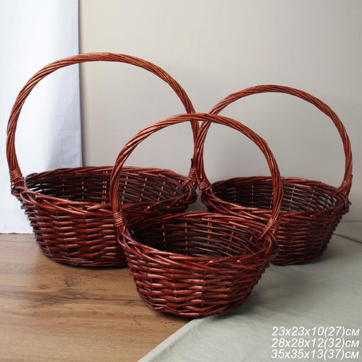 Корзина плетеная 3 штуки темно коричневые 33х12/27х10/22х9 см / S/3 22-42-B /уп 28/круглая - ГалеонТрейд фото 8