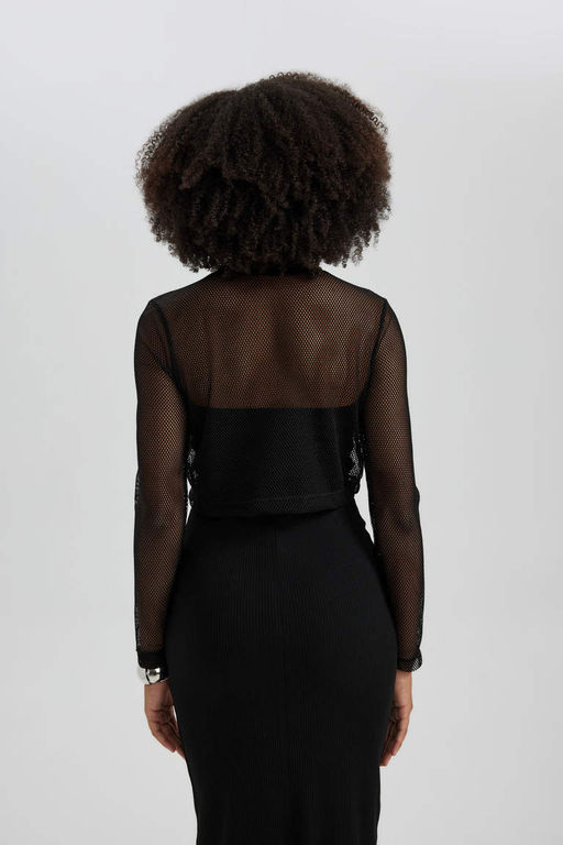 Укороченная сетчатая футболка с длинными рукавами - Defacto фото 6