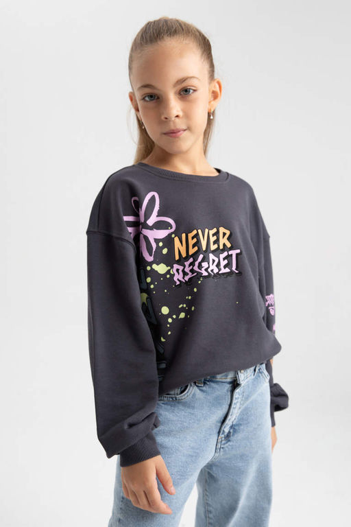 Толстовка с принтом для девочек с круглым вырезом - Defacto фото 4