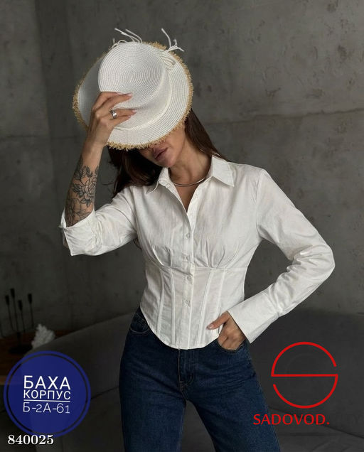 Блузка-рубашка с вертикальными талиевыми фиксаторами - Bruno фото 3