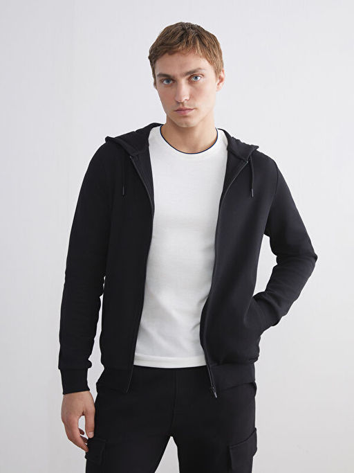 Kap??onlu Erkek Fermuarl? Sweatshirt