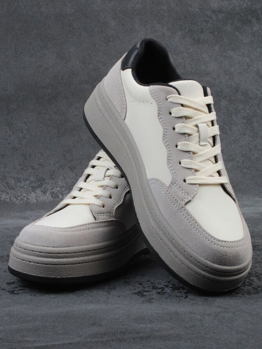 03-YE475-2 BEIGE/GREY Кроссовки женские (натуральная кожа)