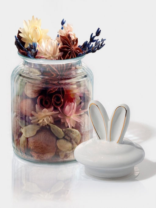 Банка стеклянная для сыпучих продуктов с керамической крышкой Доляна Зайка в золотом, 950 мл  фото 22