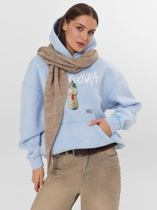 Теплое худи женское голубое с надписью Snegurochka - Mark formelle фото 10