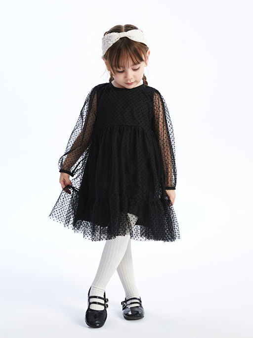 Bisiklet Yaka Uzun Kollu K?z Bebek Elbise