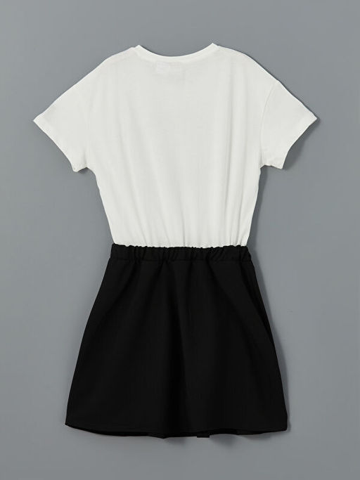 Bisiklet Yaka Minnie Mouse Bask?l? K?z ?ocuk Elbise