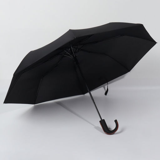 Зонт полуавтоматический «Гром», эпонж, 3 сложения, 8 спиц, R=48/55 см, d=96 см, чёрный