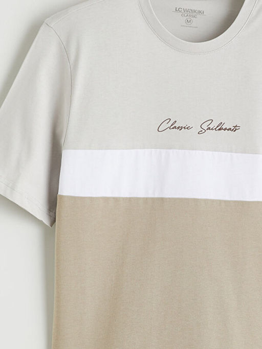 Bisiklet Yaka Renk Bloklu Penye Erkek Ti??rt