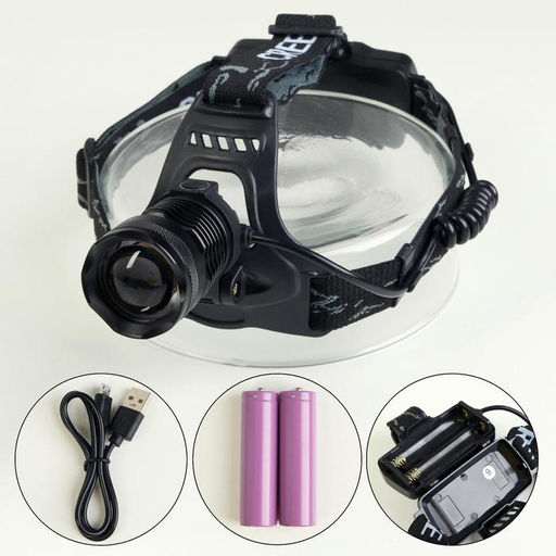 Фонарь налобный аккумуляторный 10 Вт, 2х1200 мАч, USB, P50, COB, zoom - Simaland фото 2