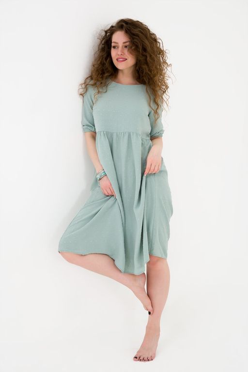 Платье со сборкой мятное