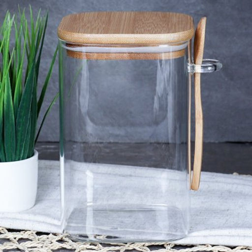 Банка квадратная бамбуковая крышка с ложкой d-100/150 950 мл / LCKW2918 /уп 48/ - Галеонтрейд фото 2