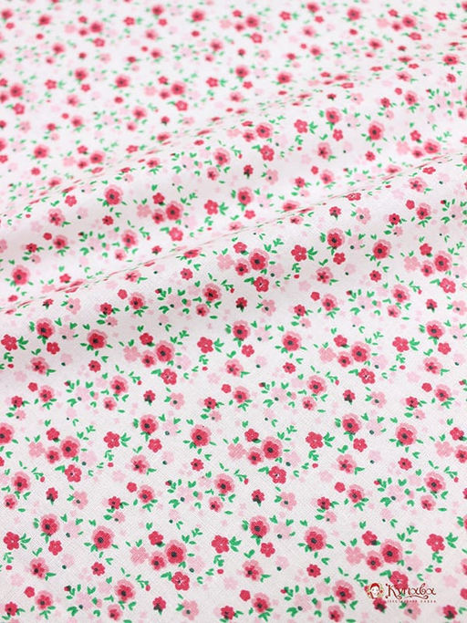 Ситец "Цветики" (ярко малиновые на белом), ш.0.95м, хлопок-100%, 100гр/м.кв