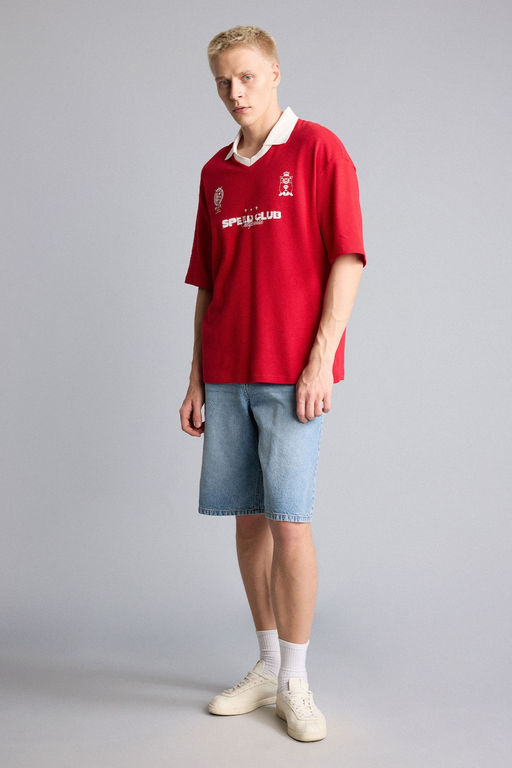Pamuklu Boxy Fit Bask_l_ Polo Ti__rt