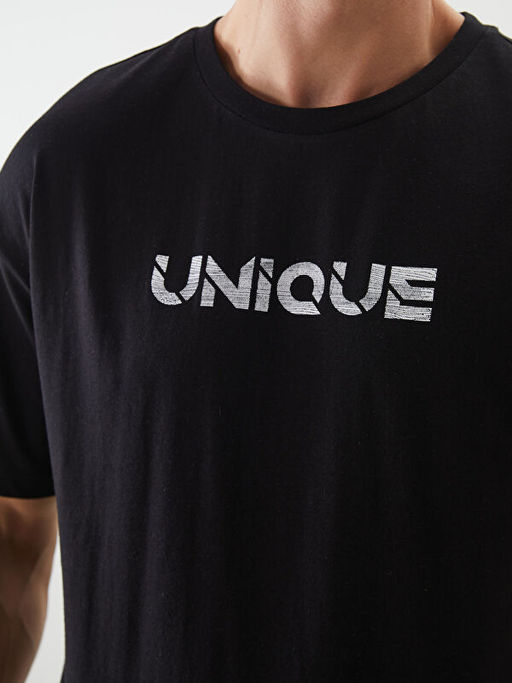 Bisiklet Yaka Bask?l? Penye Erkek Ti??rt