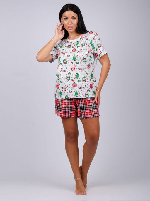 Пижама Праздник шорты, трикотаж - Малина фото 8