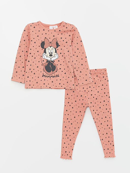 Bisiklet Yaka Minnie Mouse Bask?l? K?z Bebek Pijama Tak?m?