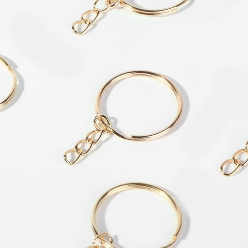 Цена за 100 шт. Основа для брелока, с цепочкой, d=25 мм, цвет золотой, цена за 1 штуку